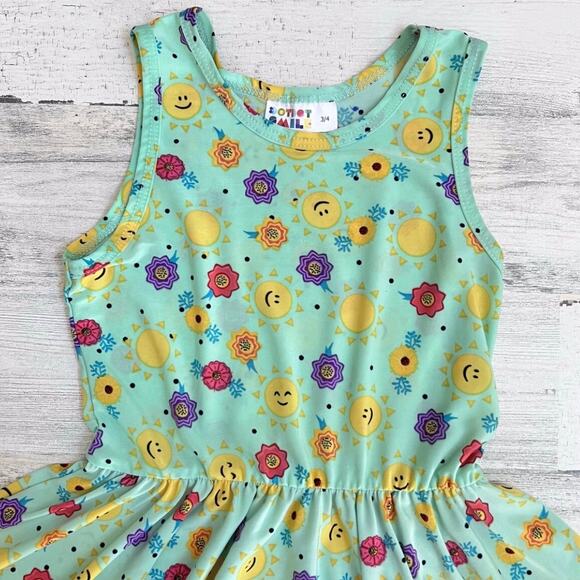 Dot Dot Smile Twirly Tank Dress 3-4 Aqua Sun Flower Print Sleeveless - Picture 4 of 5